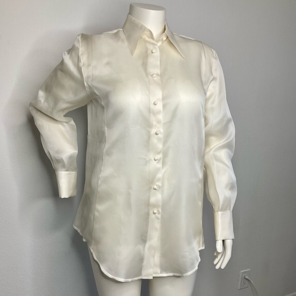 Anne Klein II 100% Silk Cream Color Sheer Blouse sz 14 NWT!